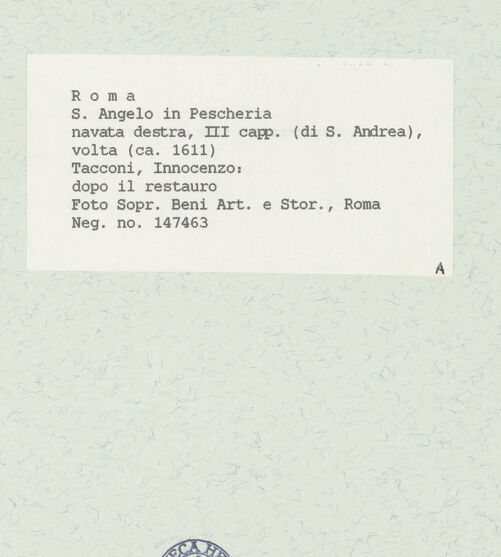 Rückseite von Sopr. BAS ROMA [https://www.deutsche-digitale-bibliothek.de/content/lizenzen/rv-ez/] Wand- und Deckenmalereien in der AndreaskapelleDeckenfresken in der Cappella di Sant'Andrea - Gesamtaufnahme, bh444723_recto. Foto.