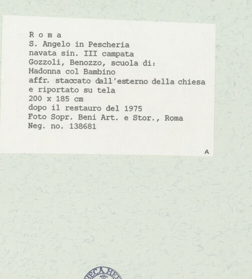 Rückseite von Sopr. BAS ROMA [https://www.deutsche-digitale-bibliothek.de/content/lizenzen/rv-ez/] Madonna mit Engeln - Gesamtansicht, bh444726_recto. Foto.