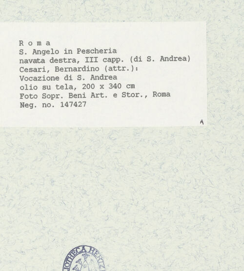 Rückseite von Sopr. BAS ROMA [https://www.deutsche-digitale-bibliothek.de/content/lizenzen/rv-ez/] Der wundersame Fischzug (?)/ Petrus wandelt auf dem Wasser - Gesamtaufnahme mit Rahmen, bh444730_recto. Foto.