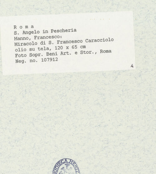 Rückseite von Sopr. BAS ROMA [https://www.deutsche-digitale-bibliothek.de/content/lizenzen/rv-ez/] Wunder des heiligen Francesco Caracciolo - Gesamtaufnahme, bh444733_recto. Foto.