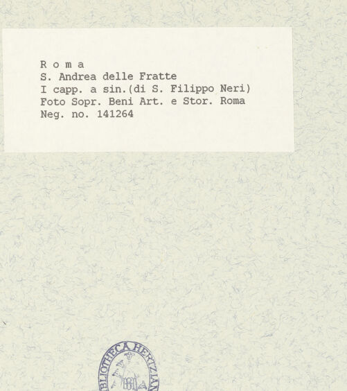 Rückseite von Sopr. BAS ROMA [https://www.deutsche-digitale-bibliothek.de/content/lizenzen/rv-ez/] Sant'Andrea delle FratteCappella di San Filippo Neri - Schrägansicht vom Langhaus, aus Osten, bh445310_recto. Foto.