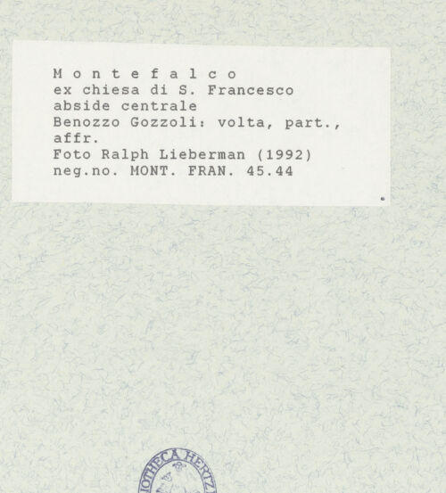 Rückseite von Lieberman, Ralph [https://www.deutsche-digitale-bibliothek.de/content/lizenzen/rv-ez/] Szenen aus dem Leben des heiligen Franz von Assisi und HeiligeDer heilige Franz von Assisi und seine ersten Ordensbrüder (Medaillons) - Detail mit vier Medaillons (Angelo, Ginepro, Johannes, Sabbatinus), bh445323_recto. Foto.