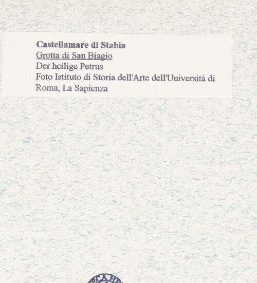 Rückseite von Istituto di Storia dell'Arte dell'Università di Roma, La Sapienza [https://www.deutsche-digitale-bibliothek.de/content/lizenzen/rv-fz/] FreskenzyklusMadonna mit Heiligen - Laibung rechts: Petrus, bh445652_recto. Foto.