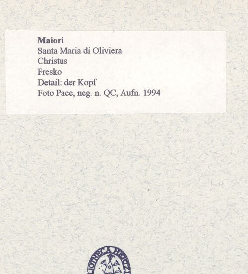 Rückseite von Pace, Valentino [https://www.deutsche-digitale-bibliothek.de/content/lizenzen/rv-ez/] Zyklus der oberen KapelleChristusbüste zwischen vier Engeln - Pantokrator, Detail (nach der Restaurierung), bh445735_recto. Foto: Pace, Valentino.