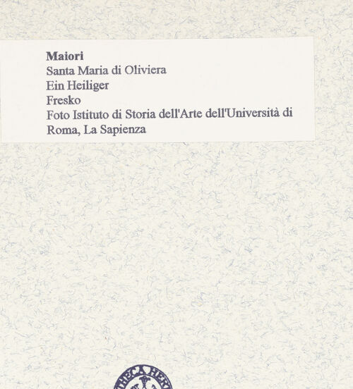 Rückseite von Istituto di Storia dell'Arte dell'Università di Roma, La Sapienza [https://www.deutsche-digitale-bibliothek.de/content/lizenzen/rv-ez/] Zyklus der oberen KapelleMadonna zwischen den heiligen Nikolaus, Paulinus, Johannes dem Täufer und Johannes dem Evangelisten - Nikolaus von Myra (vor der Restaurierung), bh445736_recto. Foto.