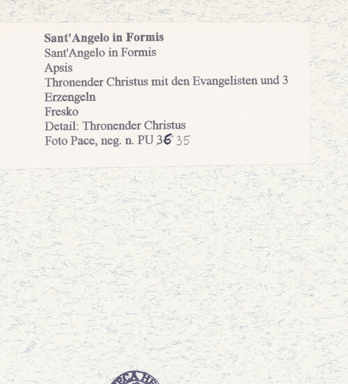 Rückseite von Pace, Valentino [https://www.deutsche-digitale-bibliothek.de/content/lizenzen/rv-fz/] Majestas Domini mit Evangelistensymbolen, Erzengeln, Stifter und HeiligemApsiskalotte: Thronender Christus, umgeben von Evangelistensymbolen - Detail: Thronender Christus, bh445747_recto. Foto: Pace, Valentino.
