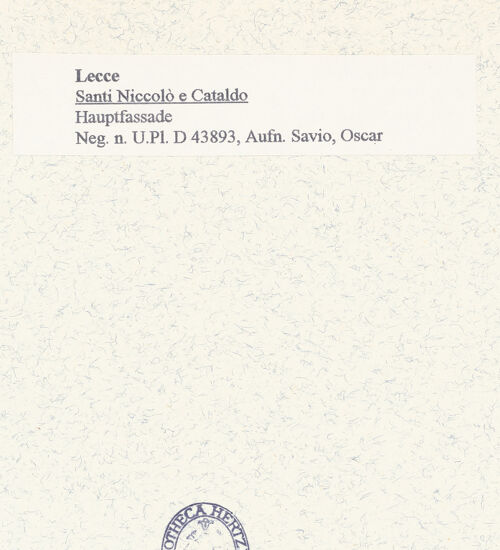 Rückseite von Bibliotheca Hertziana [https://www.deutsche-digitale-bibliothek.de/content/lizenzen/rv-fz/] Santi Niccolò e CataldoHauptfassade - Ansicht von Nordwesten, bh445874_recto. Foto: Savio, Oscar.