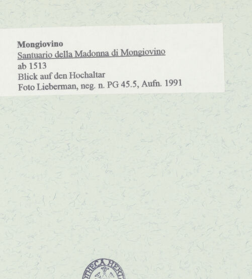 Rückseite von Lieberman, Ralph [https://www.deutsche-digitale-bibliothek.de/content/lizenzen/rv-ez/] Santuario della Madonna di Mongiovino - Blick auf den Hochaltar, nach Nordosten, bh446183_recto. Foto.
