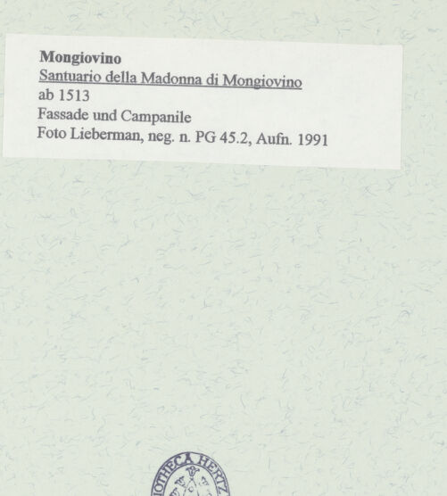 Rückseite von Lieberman, Ralph [https://www.deutsche-digitale-bibliothek.de/content/lizenzen/rv-ez/] Santuario della Madonna di MongiovinoSüdfassade - Fassade und Campanile von Süden, bh446185_recto. Foto.