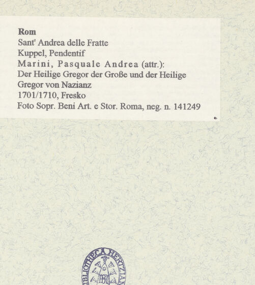 Rückseite von Sopr. BAS ROMA [https://www.deutsche-digitale-bibliothek.de/content/lizenzen/rv-ez/] Lateinische und griechische KirchenväterDer heilige Gregor der Große und der heilige Gregor von Nazianz - Gesamtansicht, bh446674_recto. Foto.