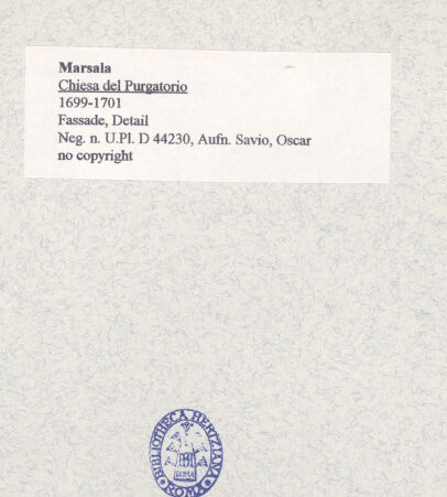 Rückseite von Bibliotheca Hertziana [https://www.deutsche-digitale-bibliothek.de/content/lizenzen/rv-fz/] Chiesa del PurgatorioHauptfassade - Fassade, erste Ordnung: Pilaster links, bh446772_recto. Foto: Savio, Oscar.