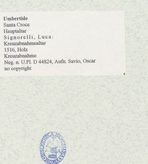 Rückseite von Bibliotheca Hertziana [https://www.deutsche-digitale-bibliothek.de/content/lizenzen/rv-ez/] KreuzabnahmealtarKreuzabnahme - , bh447364_recto. Foto: Savio, Oscar.