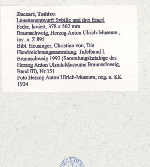 Rückseite von Herzog Anton Ulrich-Museum [https://www.deutsche-digitale-bibliothek.de/content/lizenzen/rv-ez/] Lünettenentwurf: Sibylle und drei Engel - , bh447920_recto. Foto.