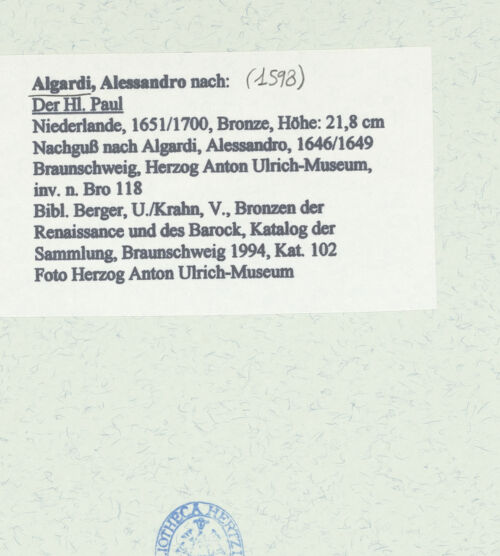 Rückseite von Herzog Anton Ulrich-Museum [https://www.deutsche-digitale-bibliothek.de/content/lizenzen/rv-ez/] Der heilige Paul - , bh449583_recto. Foto.