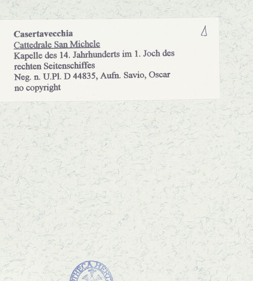 Rückseite von Bibliotheca Hertziana [https://www.deutsche-digitale-bibliothek.de/content/lizenzen/rv-fz/] DuomoSüdseitenschiff - Kapelle des 14. Jahrhunderts im 1. Joch des rechten Seitenschiffes, bh451081_recto. Foto: Savio, Oscar.
