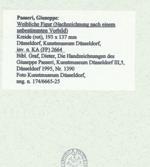 Rückseite von Museum Kunstpalast [https://www.deutsche-digitale-bibliothek.de/content/lizenzen/rv-ez/] Weibliche Figur (Nachzeichnung nach einem unbestimmten Vorbild) - , bh451325_recto. Foto.