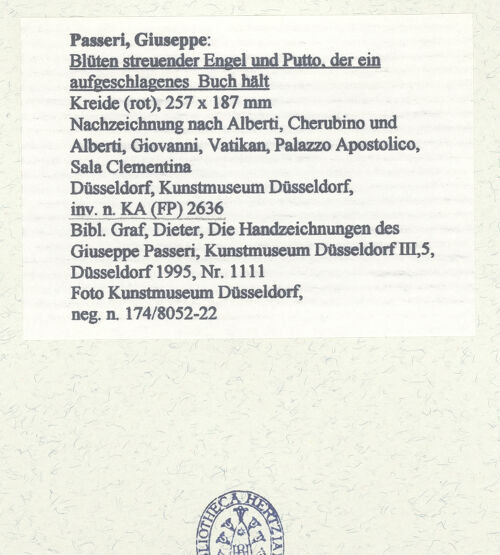 Rückseite von Museum Kunstpalast [https://www.deutsche-digitale-bibliothek.de/content/lizenzen/rv-ez/] Blüten streuender Engel und Putto, der ein aufgeschlagenes Buch hält - , bh451739_recto. Foto.