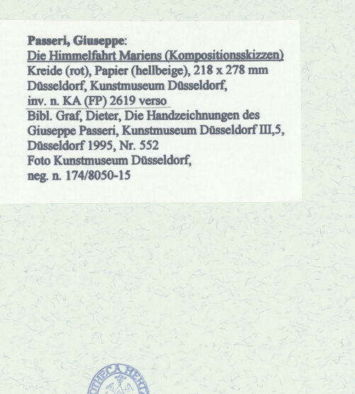 Rückseite von Museum Kunstpalast [https://www.deutsche-digitale-bibliothek.de/content/lizenzen/rv-ez/] Die Himmelfahrt Mariens (Kompositionsskizzen) - , bh452064_recto. Foto.