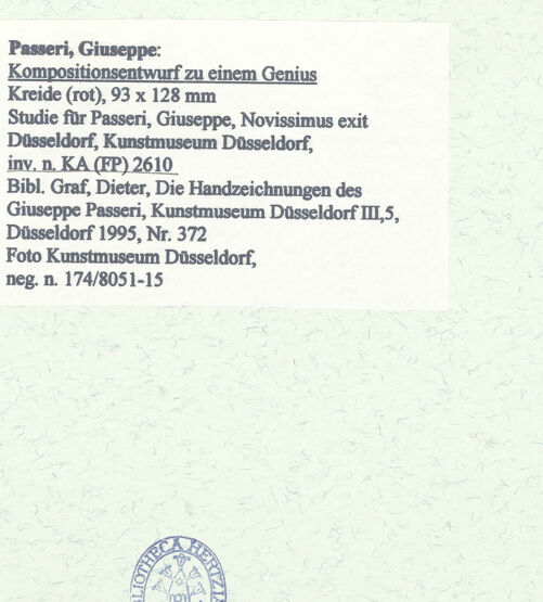 Rückseite von Museum Kunstpalast [https://www.deutsche-digitale-bibliothek.de/content/lizenzen/rv-ez/] Kompositionsentwurf zu einem Genius - , bh452142_recto. Foto.