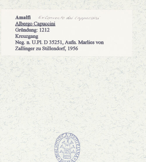 Rückseite von Bibliotheca Hertziana [https://www.deutsche-digitale-bibliothek.de/content/lizenzen/rv-fz/] Ex Convento dei Cappuccini / Ehemaliges Kapuzinerkloster - Ansicht von Südosten, bh452459_recto. Foto: Zallinger zu Stillendorf, Marlies von.