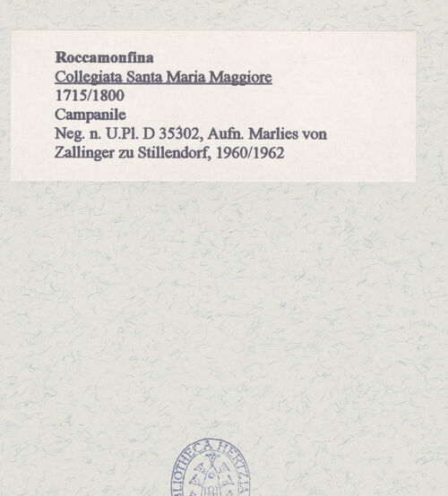 Rückseite von Bibliotheca Hertziana [https://www.deutsche-digitale-bibliothek.de/content/lizenzen/rv-fz/] Collegiata di Santa Maria Maggiore - Campanile, bh452814_recto. Foto: Zallinger zu Stillendorf, Marlies von.