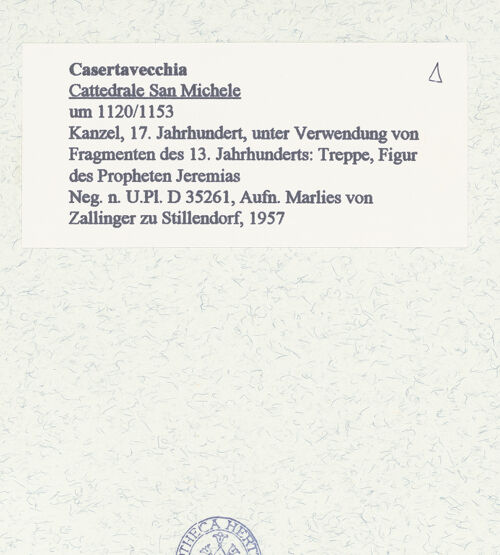 Rückseite von Bibliotheca Hertziana [https://www.deutsche-digitale-bibliothek.de/content/lizenzen/rv-fz/] KanzelSüdliche Säule - Detail, Figur des Propheten Jeremias, bh452958_recto. Foto: Zallinger zu Stillendorf, Marlies von.