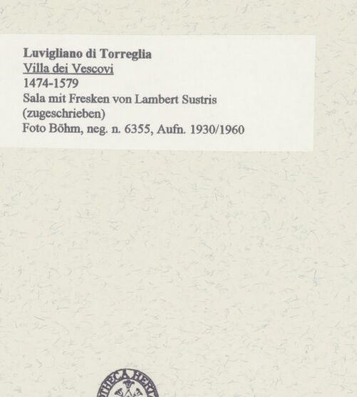 Rückseite von Böhm, Osvaldo [https://www.deutsche-digitale-bibliothek.de/content/lizenzen/rv-ez/] Freskendekoration mit Scheinarchitektur, fingierten Statuen, Figuren der Antike, Landschaften und mythologischen Szenen - Nord- und Ostwand, bh453263_recto. Foto.