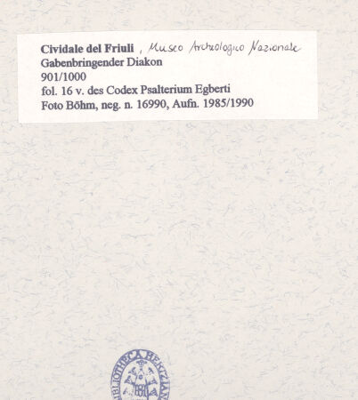 Rückseite von Böhm [https://www.deutsche-digitale-bibliothek.de/content/lizenzen/rv-ez/] Psalterium Egberti - Codex Gertrudianus (Salterio di Egberto - Codice Gertrudiano)Der Schreiber Ruodprecht bringt das Buch als Geschenk (an Erzbischof Egbert) - Gesamtansicht, bh454143_recto. Foto: Böhm, Osvaldo.