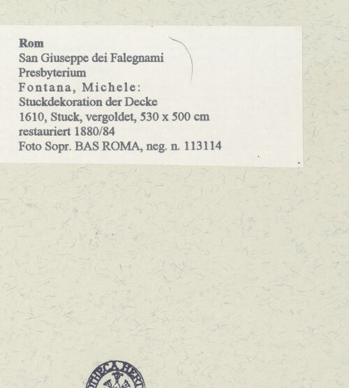 Rückseite von Sopr. BAS ROMA [https://www.deutsche-digitale-bibliothek.de/content/lizenzen/rv-ez/] Stuckdekoration der Decke mit Heiligem Geist - , bh454495_recto. Foto.