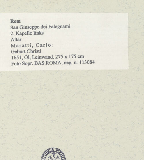 Rückseite von Sopr. BAS ROMA [https://www.deutsche-digitale-bibliothek.de/content/lizenzen/rv-ez/] AltarGeburt Christi - , bh454498_recto. Foto.