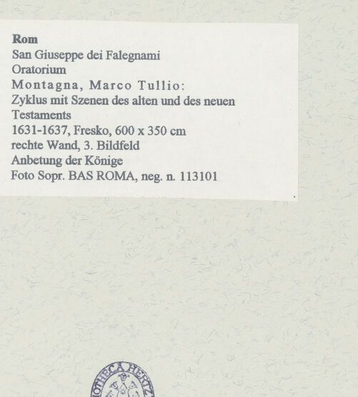 Rückseite von Sopr. BAS ROMA [https://www.deutsche-digitale-bibliothek.de/content/lizenzen/rv-ez/] Zyklus mit Szenen des alten und des neuen TestamentsAnbetung der Könige - , bh454518_recto. Foto.