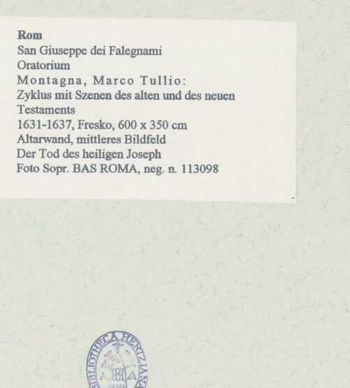 Rückseite von Sopr. BAS ROMA [https://www.deutsche-digitale-bibliothek.de/content/lizenzen/rv-ez/] Zyklus mit Szenen des alten und des neuen TestamentsDer Tod des heiligen Joseph - , bh454524_recto. Foto.