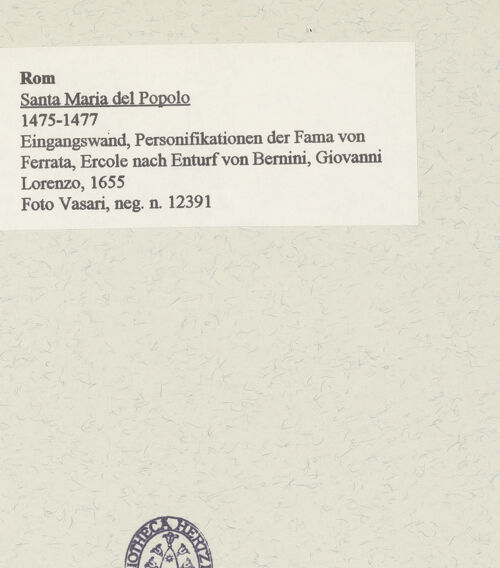 Rückseite von Vasari [https://www.deutsche-digitale-bibliothek.de/content/lizenzen/rv-ez/] Santa Maria del Popolo - Eingangswand, Personifikationen der Fama von Ferrata, Ercole nach Entwurf von Bernini, Giovanni Lorenzo, 1655, bh455196_recto. Foto.