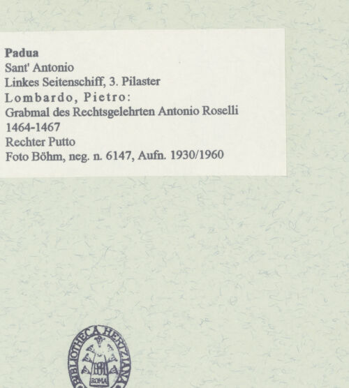 Rückseite von Böhm, Osvaldo [https://www.deutsche-digitale-bibliothek.de/content/lizenzen/rv-ez/] Grabmal des Rechtsgelehrten Antonio Roselli (gest. 1466)Linker Wappenträger - Frontalansicht, bh455268_recto. Foto: Böhm, Osvaldo.