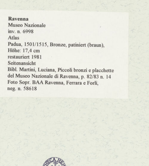 Rückseite von Sopr. BAA Ravenna, Ferrara e Forlì [https://www.deutsche-digitale-bibliothek.de/content/lizenzen/rv-ez/] Atlas - Seitenansicht, bh456902_recto. Foto.