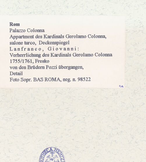 Rückseite von Sopr. BAS ROMA [https://www.deutsche-digitale-bibliothek.de/content/lizenzen/rv-ez/] Verherrlichung des Kardinals Girolamo Colonna - Detail, bh457980_recto. Foto.
