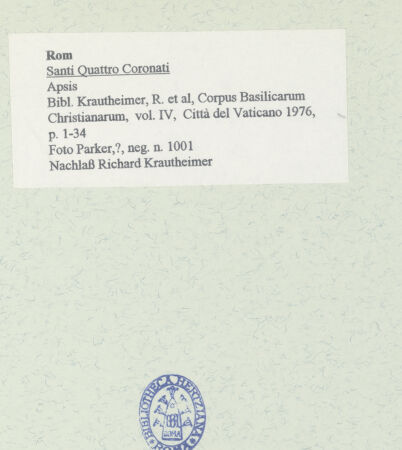 Rückseite von Parker, John Henry [https://www.deutsche-digitale-bibliothek.de/content/lizenzen/rv-ez/] Santi Quattro Coronati - Apsis, bh458288_recto. Foto.