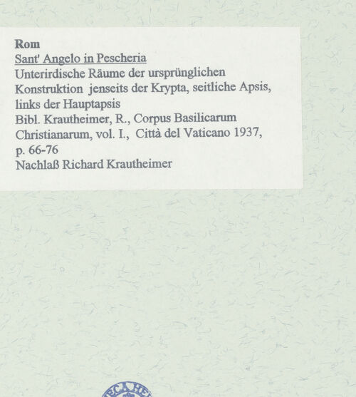 Rückseite von unbekannt [https://www.deutsche-digitale-bibliothek.de/content/lizenzen/rv-fz/] Sant'Angelo in PescheriaUnterirdische Strukturen jenseits der Krypta - Seitliche Apsis, links der Hauptapsis, bh458447_recto. Foto.