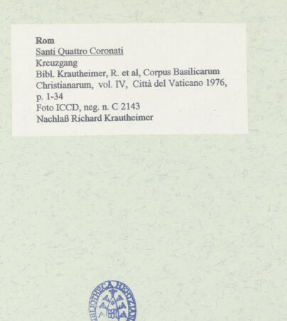 Rückseite von ICCD [https://www.deutsche-digitale-bibliothek.de/content/lizenzen/rv-ez/] Santi Quattro CoronatiInneres - , bh458514_recto. Foto.