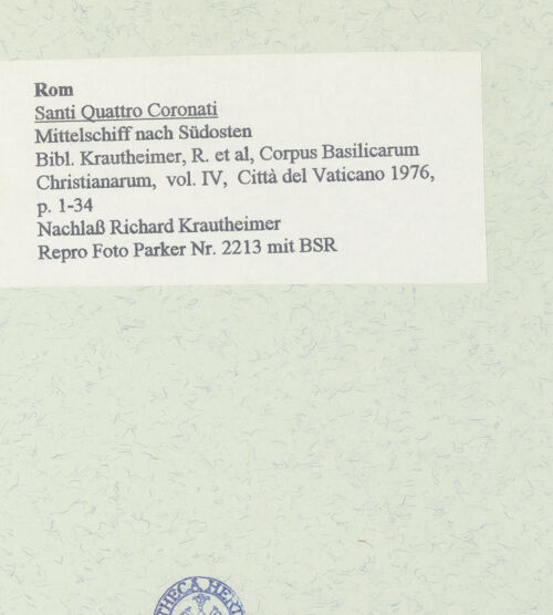 Rückseite von unbekannt [https://www.deutsche-digitale-bibliothek.de/content/lizenzen/rv-fz/] Santi Quattro Coronati - Mittelschiff nach Südosten, bh458517_recto. Foto.