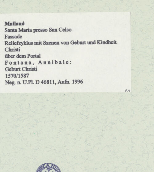 Rückseite von Bibliotheca Hertziana [https://www.deutsche-digitale-bibliothek.de/content/lizenzen/rv-fz/] Reliefzyklus mit Szenen von Geburt und Kindheit ChristiGeburt Christi - Gesamtansicht, bh460814_recto. Foto.