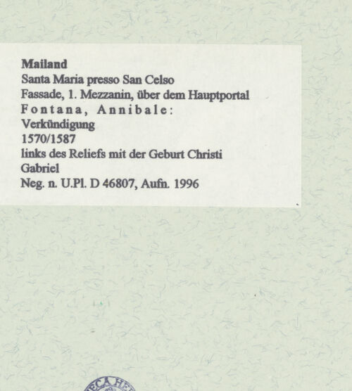 Rückseite von Bibliotheca Hertziana [https://www.deutsche-digitale-bibliothek.de/content/lizenzen/rv-fz/] VerkündigungGabriel - Gesamtansicht, bh460818_recto. Foto.