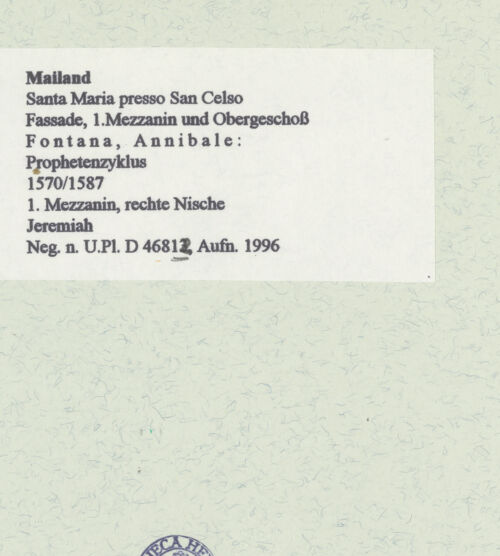 Rückseite von Bibliotheca Hertziana [https://www.deutsche-digitale-bibliothek.de/content/lizenzen/rv-fz/] ProphetenzyklusJeremiah - Gesamtansicht, bh460821_recto. Foto.