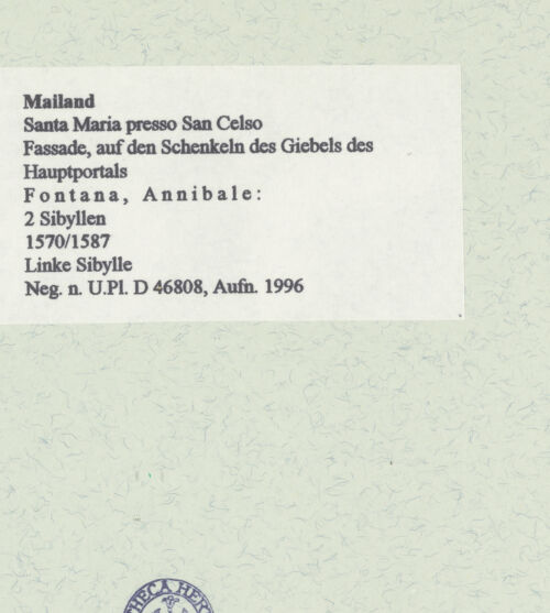 Rückseite von Bibliotheca Hertziana [https://www.deutsche-digitale-bibliothek.de/content/lizenzen/rv-fz/] 2 SibyllenLinke Sibylle - Gesamtansicht, bh460827_recto. Foto.