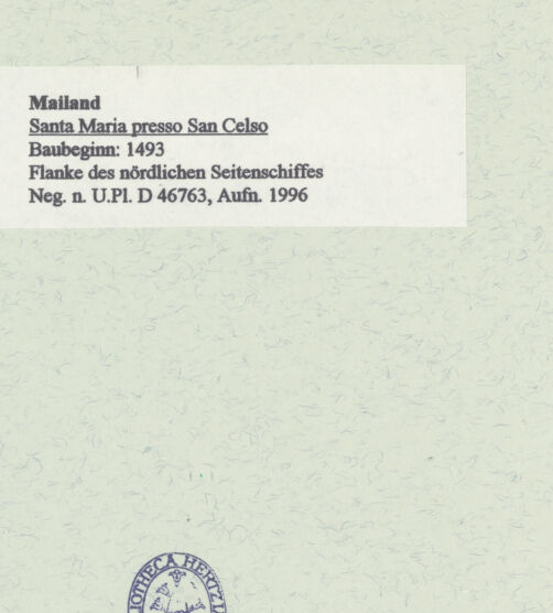 Rückseite von Bibliotheca Hertziana [https://www.deutsche-digitale-bibliothek.de/content/lizenzen/rv-fz/] Santa Maria presso San CelsoNordfassade - Teilansicht, bh460934_recto. Foto: Fichera, Gabriele.