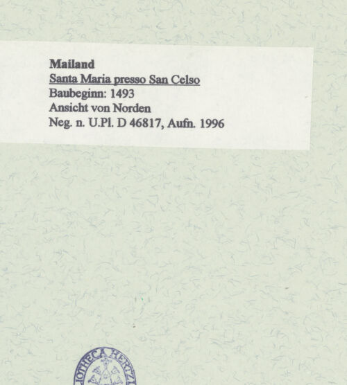 Rückseite von Bibliotheca Hertziana [https://www.deutsche-digitale-bibliothek.de/content/lizenzen/rv-fz/] Santa Maria presso San Celso - Ansicht von Norden, bh461078_recto. Foto: Fichera, Gabriele.