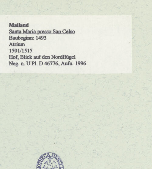 Rückseite von Bibliotheca Hertziana [https://www.deutsche-digitale-bibliothek.de/content/lizenzen/rv-fz/] Santa Maria presso San Celso - Blick auf den Nordflügel, bh461150_recto. Foto: Fichera, Gabriele.