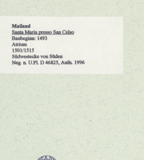 Rückseite von Bibliotheca Hertziana [https://www.deutsche-digitale-bibliothek.de/content/lizenzen/rv-fz/] Santa Maria presso San CelsoSudfassade - Südwestecke von Süden, bh461165_recto. Foto: Fichera, Gabriele.