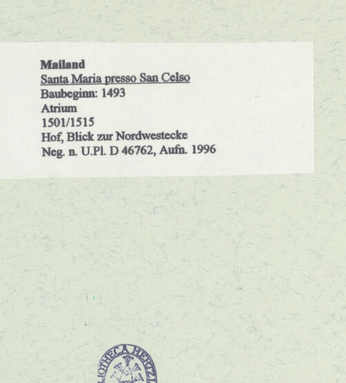 Rückseite von Bibliotheca Hertziana [https://www.deutsche-digitale-bibliothek.de/content/lizenzen/rv-fz/] Santa Maria presso San Celso - Blick zur Nordwestecke, bh461170_recto. Foto: Fichera, Gabriele.