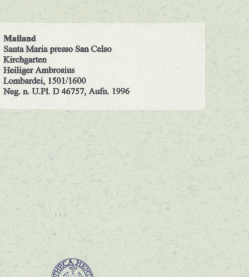 Rückseite von Bibliotheca Hertziana [https://www.deutsche-digitale-bibliothek.de/content/lizenzen/rv-fz/] Heiliger Ambrosius - Gesamtansicht, bh461197_recto. Foto: Fichera, Gabriele.